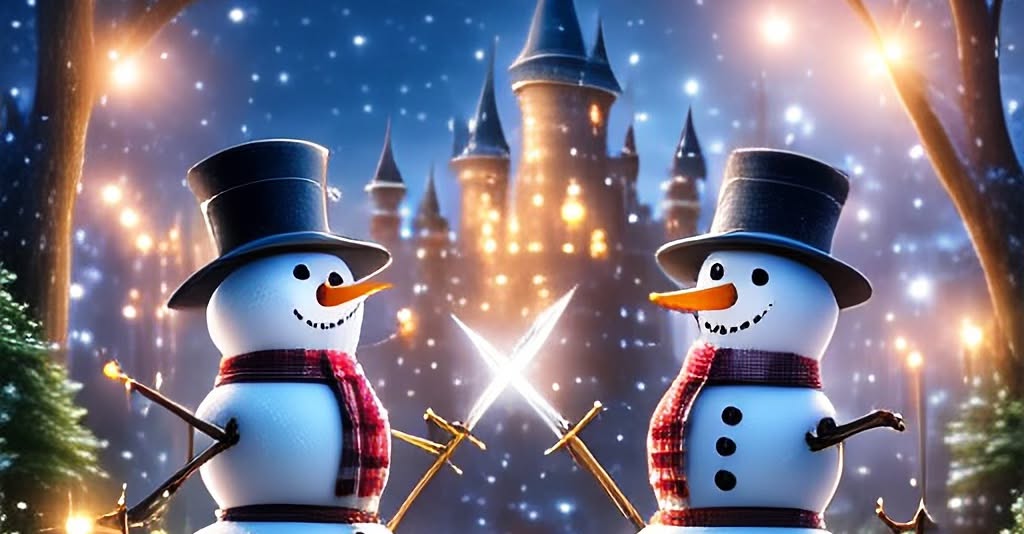 Two snowmen fencing
